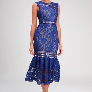 Lulu's Charlee Royal Blue Lace Sleeveless Midi Dress